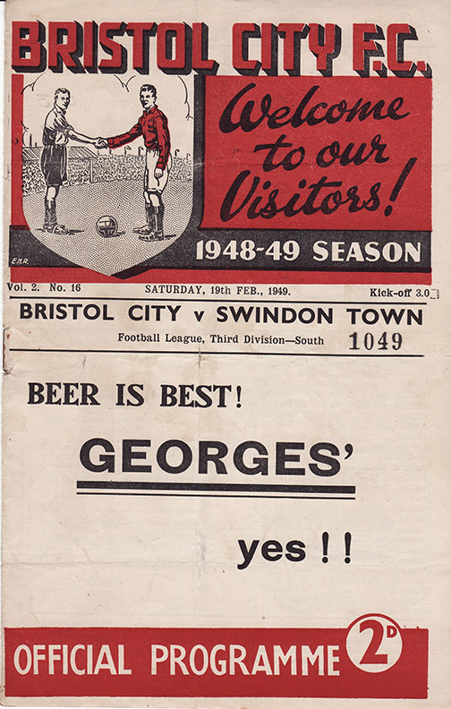 <b>Saturday, February 19, 1949</b><br />vs. Bristol City (Away)